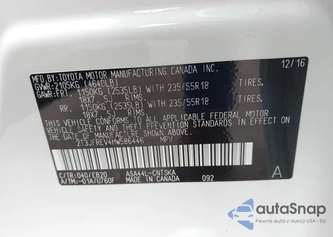 2017 Toyota Rav4 Se z USA, uszkodzony, nr VIN 2T3JFREV4HW586446
